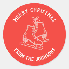 Personalized Family Name Merry Christmas Skates Ronde Sticker