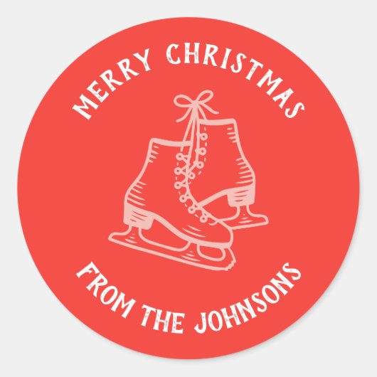 Personalized Family Name Merry Christmas Skates Ronde Sticker (Voorkant)