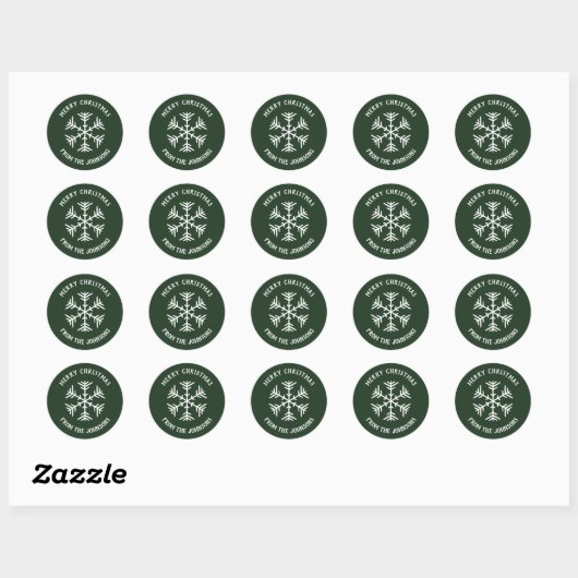Personalized Family Name Merry Christmas Snowflake Ronde Sticker (Vel)