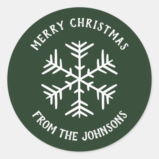 Personalized Family Name Merry Christmas Snowflake Ronde Sticker (Voorkant)