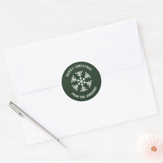 Personalized Family Name Merry Christmas Snowflake Ronde Sticker (Envelop)