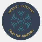 Personalized Family Name Merry Christmas Snowflake Ronde Sticker (Voorkant)