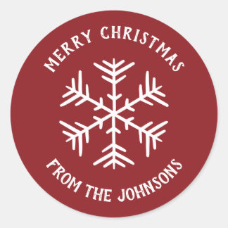 Personalized Family Name Merry Christmas Snowflake Ronde Sticker