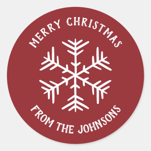 Personalized Family Name Merry Christmas Snowflake Ronde Sticker (Voorkant)