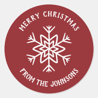 Personalized Family Name Merry Christmas Snowflake Ronde Sticker