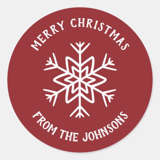 Personalized Family Name Merry Christmas Snowflake Ronde Sticker (Voorkant)