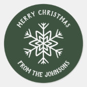 Personalized Family Name Merry Christmas Snowflake Ronde Sticker (Voorkant)
