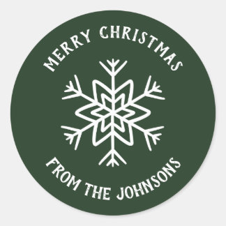 Personalized Family Name Merry Christmas Snowflake Ronde Sticker