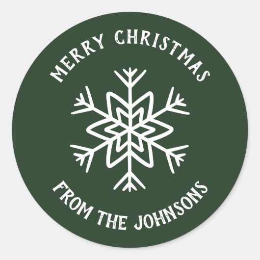 Personalized Family Name Merry Christmas Snowflake Ronde Sticker (Voorkant)
