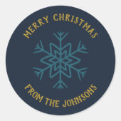 Personalized Family Name Merry Christmas Snowflake Ronde Sticker (Voorkant)