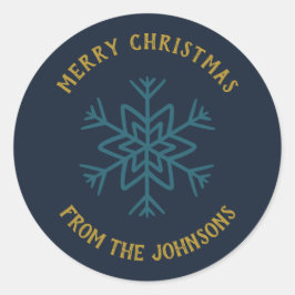 Personalized Family Name Merry Christmas Snowflake Ronde Sticker