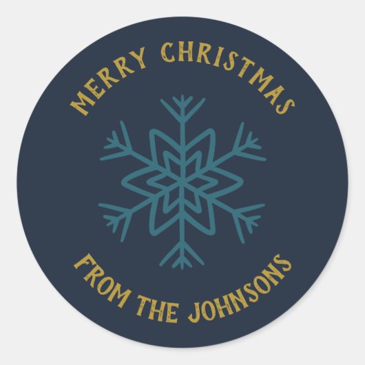 Personalized Family Name Merry Christmas Snowflake Ronde Sticker (Voorkant)