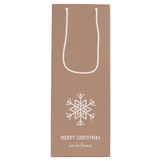 Personalized Family Name Merry Christmas Snowflake Wijn Cadeautas (Voorkant)