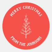 Personalized Family Name Merry Christmas Tree Ronde Sticker (Voorkant)