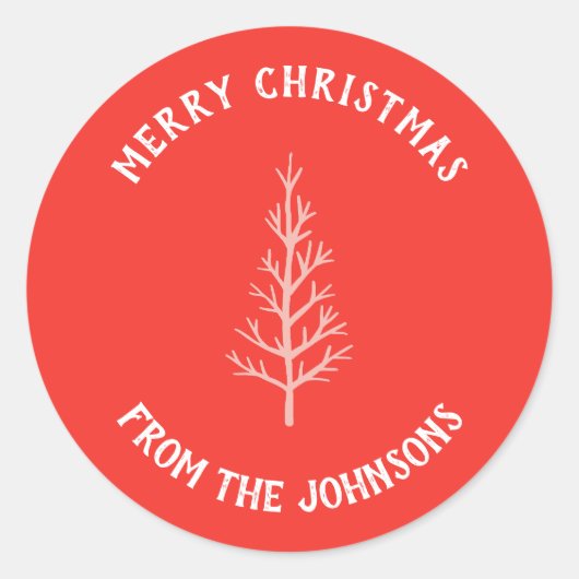 Personalized Family Name Merry Christmas Tree Ronde Sticker (Voorkant)