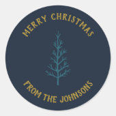 Personalized Family Name Merry Christmas Tree Ronde Sticker (Voorkant)