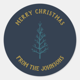 Personalized Family Name Merry Christmas Tree Ronde Sticker