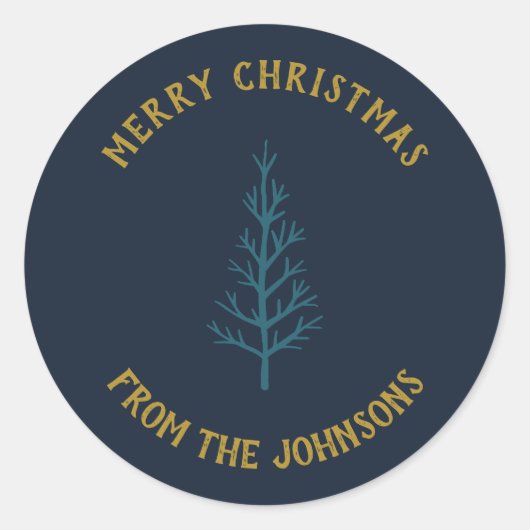 Personalized Family Name Merry Christmas Tree Ronde Sticker (Voorkant)