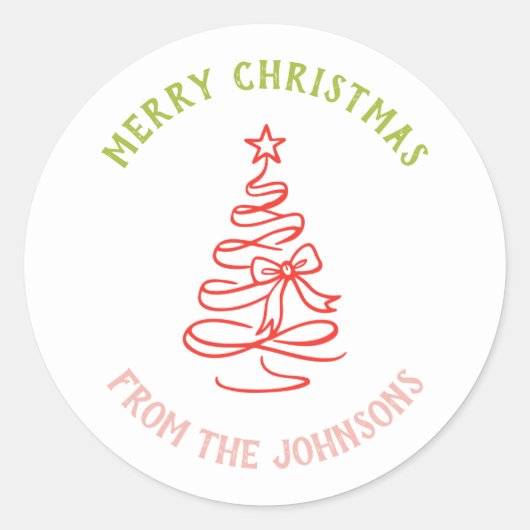 Personalized Family Name Merry Christmas Tree Ronde Sticker (Voorkant)