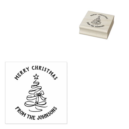 Personalized Family Name Merry Christmas Tree Rubberstempel (Gestempeld)