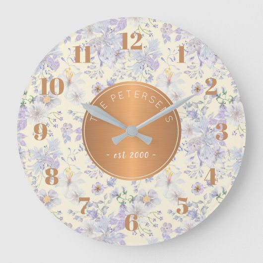 Personalized Family Name Pastel Floral Copper Grote Klok (Voorkant)