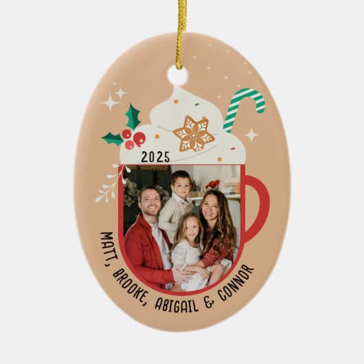 Personalized Family Name Photo Hot Cocoa Christmas Keramisch Ornament (Voorkant)