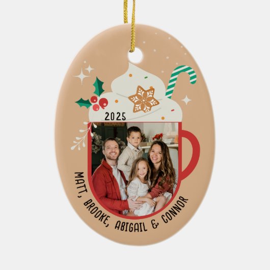 Personalized Family Name Photo Hot Cocoa Christmas Keramisch Ornament (Achterkant)