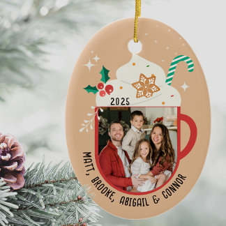Personalized Family Name Photo Hot Cocoa Christmas Keramisch Ornament