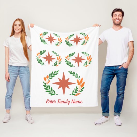 Personalized Family Name Rustic Boho Star Wreath Fleece Deken (In situ)