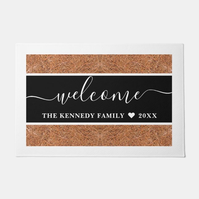 Personalized Family Name Rustic Coir Welcome Deurmat (Voorkant)