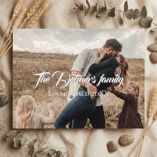 Personalized Family Name Script Photo  Briefkaart