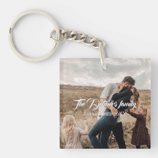 Personalized Family Name Script Photo  Sleutelhanger (Voorkant)