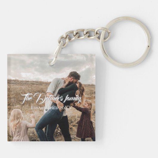 Personalized Family Name Script Photo  Sleutelhanger (Achterkant)