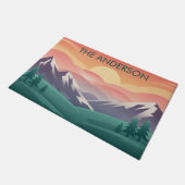 Personalized Family Name Sunrise Mountains Deurmat (Schuin)