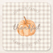 Personalized Family Name Thankful Neutral Gingham Kartonnen Onderzetters (Voorkant)