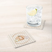 Personalized Family Name Thankful Neutral Gingham Kartonnen Onderzetters (Insitu)