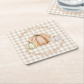 Personalized Family Name Thankful Neutral Gingham Kartonnen Onderzetters (Schuin)