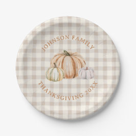 Personalized Family Name Thankful Neutral Gingham Papieren Bordje