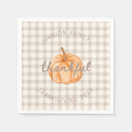 Personalized Family Name Thankful Neutral Gingham  Servet