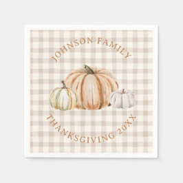 Personalized Family Name Thankful Neutral Gingham Servet