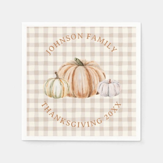 Personalized Family Name Thankful Neutral Gingham Servet (Voorkant)