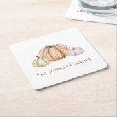 Personalized Family Name Thankful Neutral Pumpkin Kartonnen Onderzetters (Schuin)