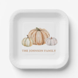 Personalized Family Name Thankful Neutral Pumpkin Papieren Bordje