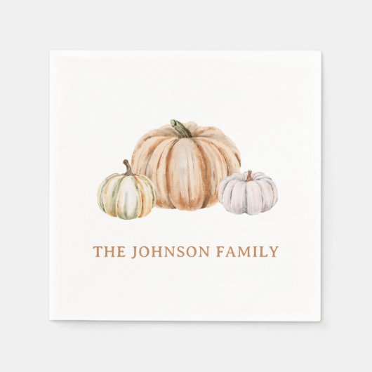 Personalized Family Name Thankful Neutral Pumpkin Servet (Voorkant)