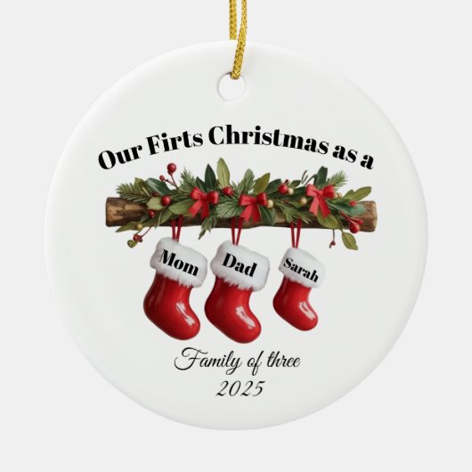 Personalized Family of Three Christmas Ornament Keramisch Ornament (Voorkant)