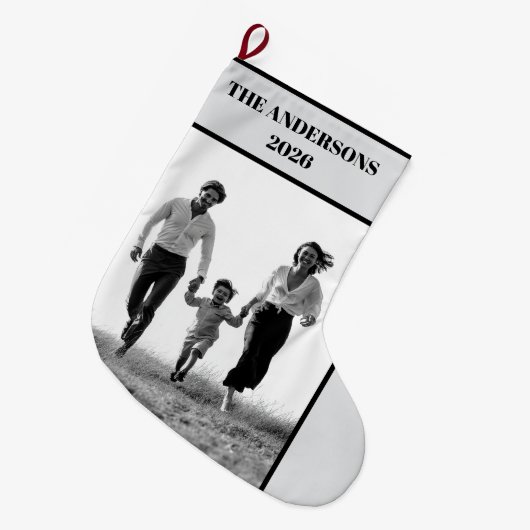 Personalized Family Photo Christmas Stocking Grote Kerstsok (Voorkant (Hangend))