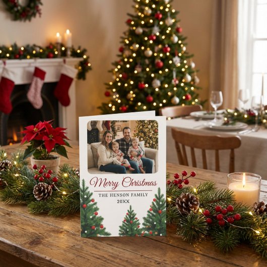 Personalized Family Photo Christmas Tree Feestdagen Kaart