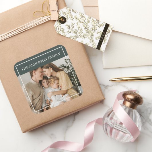 Personalized Family Photo | Custom Family Name  Vierkante Sticker (Geschenken)