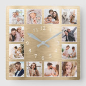 Personalized Family Photo Elegant Gold Vierkante Klok (Voorkant)