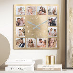Personalized Family Photo Elegant Gold Vierkante Klok<br><div class="desc">Easily create your own personalized gold metallic style wall clock with your custom familiy foto's. For best results,  crop the images to square - with the focus point in the center - before uploading.</div>